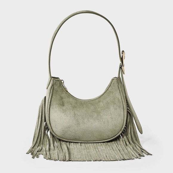 Universal Thread Handbags - Universal Thread - Western Faux Suede Fringe Shoulder Bag Purse - Uni Green